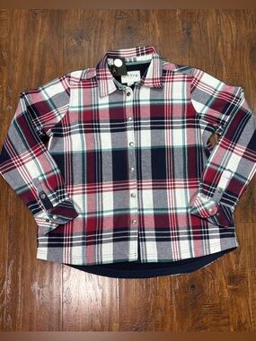 Orvis Women’s Red, Navy & White Plaid Button-Down Fleece Flannel Shirt